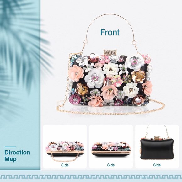 Clutches Flower Evening Handbag Chain Strap Shoulder Bag :| - Picture 2 of 6